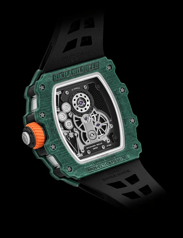 Richard Mille,Tourbillon 42.68x50.12mm,42.68x50.12mm,Quartz TPT,Carbon TPT,Titanium,Skeleton,Handwound,Power Reserve Indicator,Function Selector,Torque Indicator,RM 21,RM 21-02 Tourbillon Aerodyne NTPT