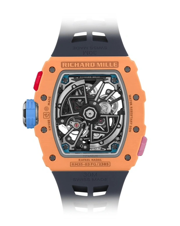 Richard Mille,Not Tourbillon 43.15x49.95mm,43.15x49.95mm,Quartz TPT,Carbon TPT,Black,Automatic,Function Selector,55hours,RM 35,RM 35-03 Rafael Nadal salmon
