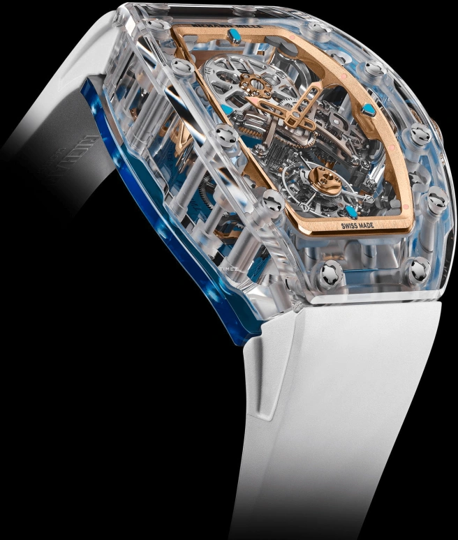 Richard Mille,Tourbillon 32.90x46.75mm,32.90x46.75mm,Sapphire,Silver,Handwound,Tourbillon,65hours,RM 75,RM 75-01 Flying Tourbillon Sapphire Blue