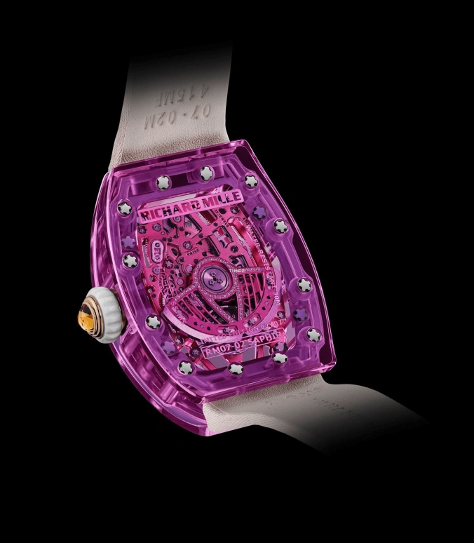 Richard Mille,Not Tourbillon 46.75x32.90mm,46.75x32.90mm,Sapphire,Purple,Automatic,50hours,In-house Caliber,RM 07,RM 07-02 Sapphire Lilac