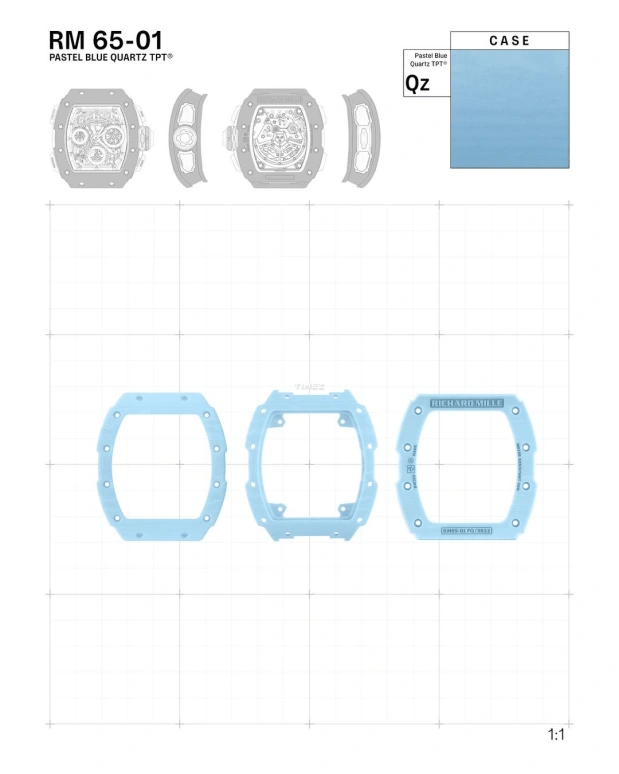 Richard Mille,Not Tourbillon 44.50x49.94mm,44.50x49.94mm,Quartz TPT,Skeleton,Automatic,Chronograph,Day,Flyback,Rattrapante,In-house Caliber,Sapphire,Crystal Glass,RM 65,RM 65-01 PASTEL BLUE