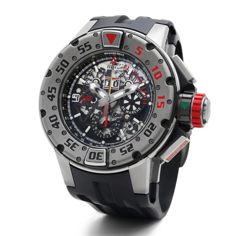 Richard Mille,Not Tourbillon 50mm,50mm,Titanium,Skeleton,Automatic,Chronograph,Annual Calendar,Month,Day,In-house Caliber,Sapphire,Sylvester Stallone,Sly,RM 032 Flyback Chronograph TI