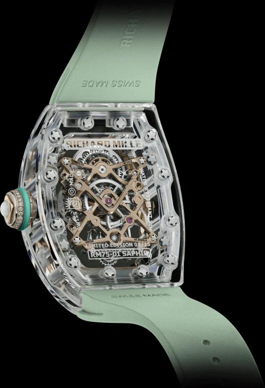 Richard Mille,Tourbillon 32.90x46.75mm,32.90x46.75mm,Sapphire,Silver,Handwound,Tourbillon,65hours,RM 75,RM 75-01 Flying Tourbillon Sapphire Green