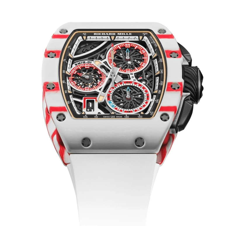 Richard Mille,Not Tourbillon 38.40x47.34mm,38.40x47.34mm,Quartz TPT,Black,Red,White,Automatic,Chronograph,Day,Flyback,Function Selector,50hours,In-house Caliber,RM 72,RM 72-01 Monaco Edition
