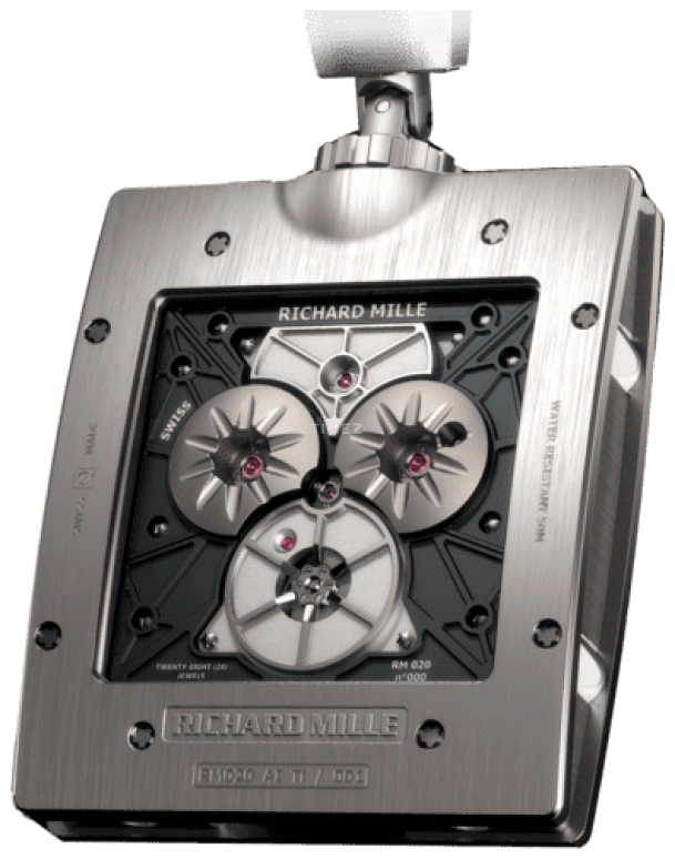 Richard Mille,Tourbillon 52x62mm,52x62mm,Gold,Titanium,Black,Handwound,Power Reserve Indicator,Tourbillon,RM 020 Pocket Watch TI