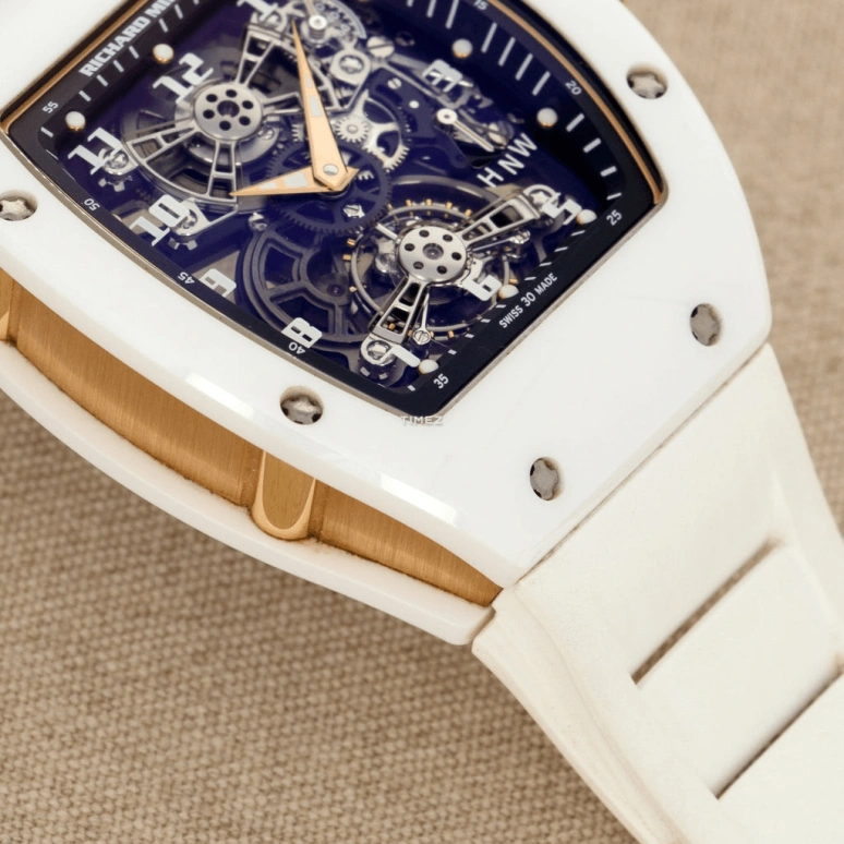 Richard Mille,Tourbillon 40.10x48.15mm,40.10x48.15mm,Ceramic,Rose Gold,Silver,Handwound,Power Reserve Indicator,Tourbillon,Function Selector,RM 17,RM 17-01 CE/RG WHITE