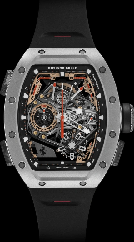 Richard Mille,Tourbillon 42.90mm,42.90mm,Titanium,Skeleton,Handwound,Chronograph,Power Reserve Indicator,Tourbillon,Rattrapante,70hours,In-house Caliber,RM 43,RM 43-01 FERRARI TI