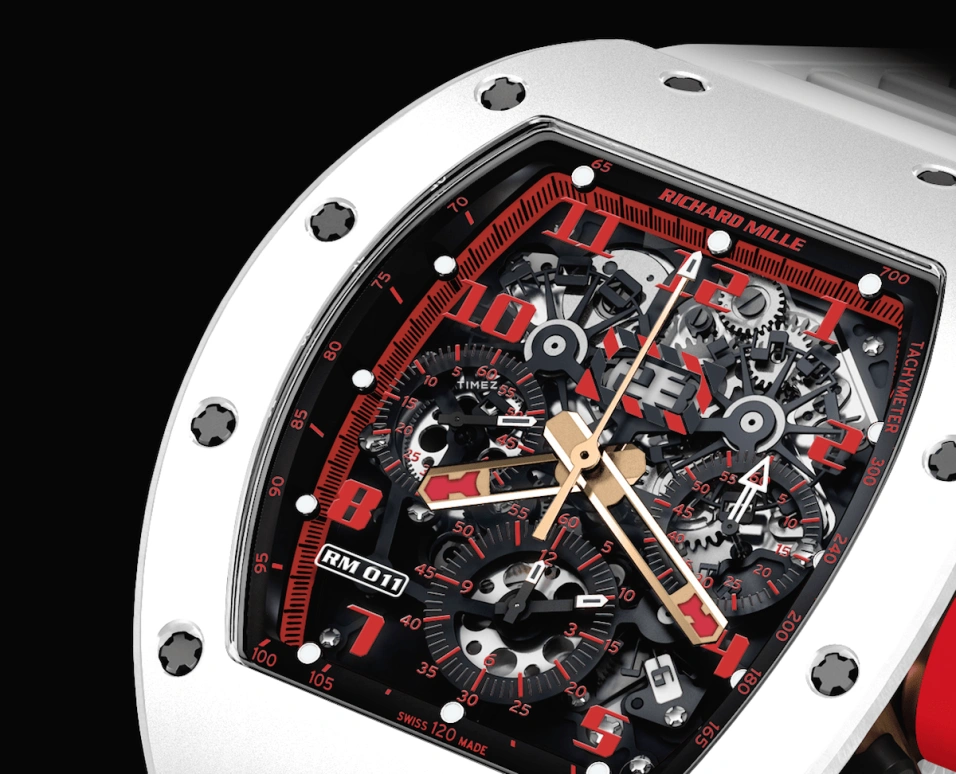 Richard Mille,Not Tourbillon 50x40mm,50x40mm,Ceramic,Red,Skeleton,Automatic,Chronograph,Month,Day,Flyback,Sapphire,Tonneau,RM 011 White Demon