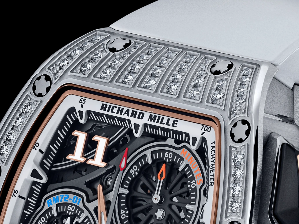Richard Mille,Not Tourbillon 38.40x47.34mm,38.40x47.34mm,White Gold,Skeleton,Automatic,Chronograph,Day,Flyback,Function Selector,50hours,In-house Caliber,RM 72,RM 72-01 Lifestyle Flyback WG Di
