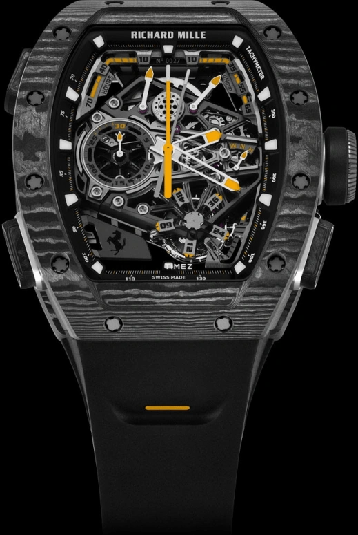 Richard Mille,Tourbillon 42.90mm,42.90mm,Carbon TPT,Skeleton,Grey,Handwound,Chronograph,Power Reserve Indicator,Tourbillon,Rattrapante,70hours,In-house Caliber,RM 43,RM 43-01 FERRARI NTPT