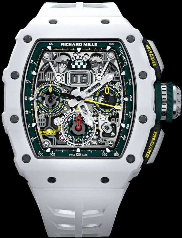 Richard Mille,Not Tourbillon 49.94x44.50mm,49.94x44.50mm,Ceramic,Skeleton,Automatic,Chronograph,Month,Day,Flyback,55hours,In-house Caliber,RM 11,RM 11-03 Le Mans Classic