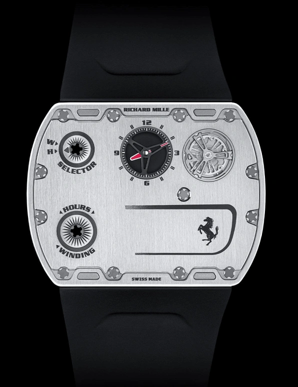 Richard Mille,Not Tourbillon 39x51mm,39x51mm,Titanium,Grey,Handwound,Function Selector,45hours,Pharrell Williams,Jackie Chan,JJ Lin,RM UP,RM UP-01 FERRARI TI