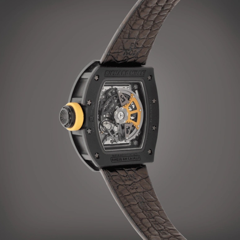 Richard Mille,Not Tourbillon 42.70x50mm,42.70x50mm,Carbon,Black,Skeleton,Automatic,Day,Power Reserve Indicator,RM 030 Asian Boutique Carbon