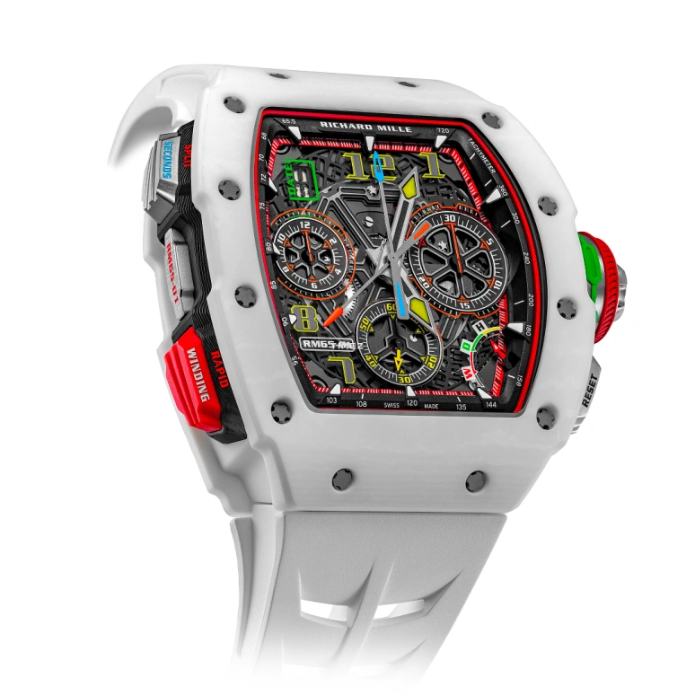 Richard Mille,Not Tourbillon 49.94x44.50mm,49.94x44.50mm,Quartz TPT,Titanium,Black,Automatic,Chronograph,Flyback,Big Date,Function Selector,In-house Caliber,Sapphire,RM 65,RM 65-01 White TPT