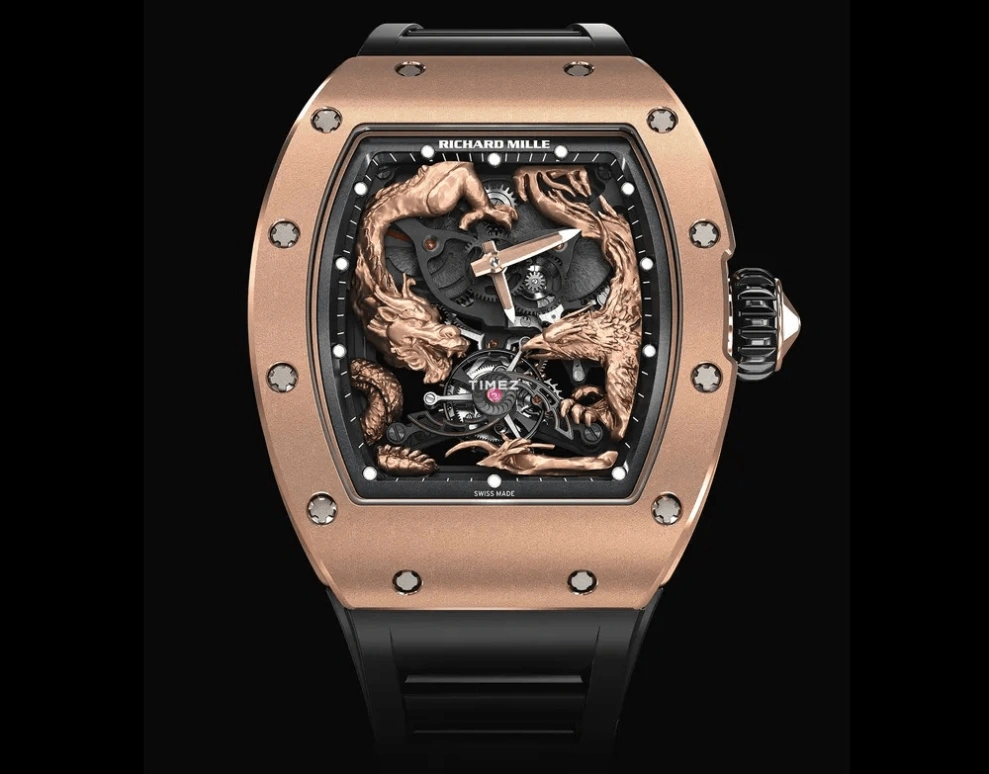 Richard Mille,Tourbillon 50x42.70mm,50x42.70mm,Rose Gold,Skeleton,Handwound,Power Reserve Indicator,World Time,Tourbillon,RM 57,RM 57-01 Tourbillon Jackie Chan
