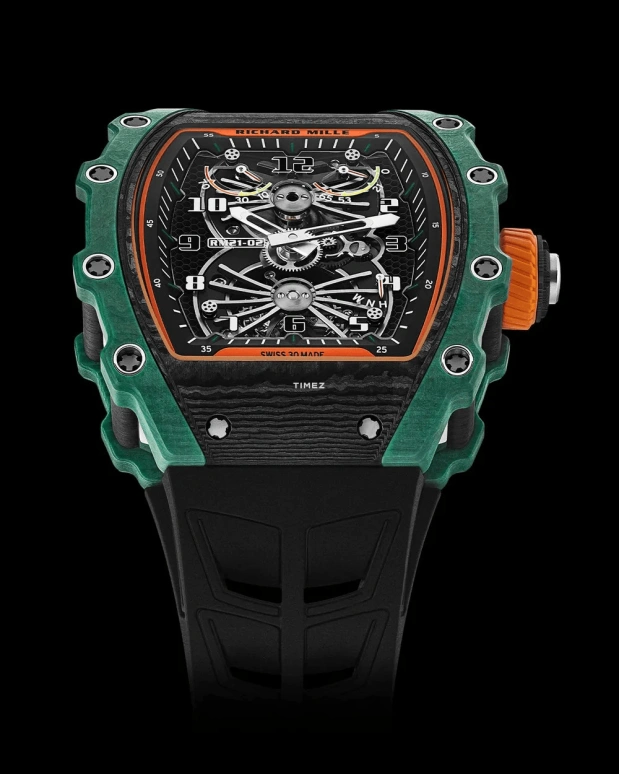 Richard Mille,Tourbillon 42.68x50.12mm,42.68x50.12mm,Quartz TPT,Carbon TPT,Titanium,Skeleton,Handwound,Power Reserve Indicator,Function Selector,Torque Indicator,RM 21,RM 21-02 Tourbillon Aerodyne NTPT
