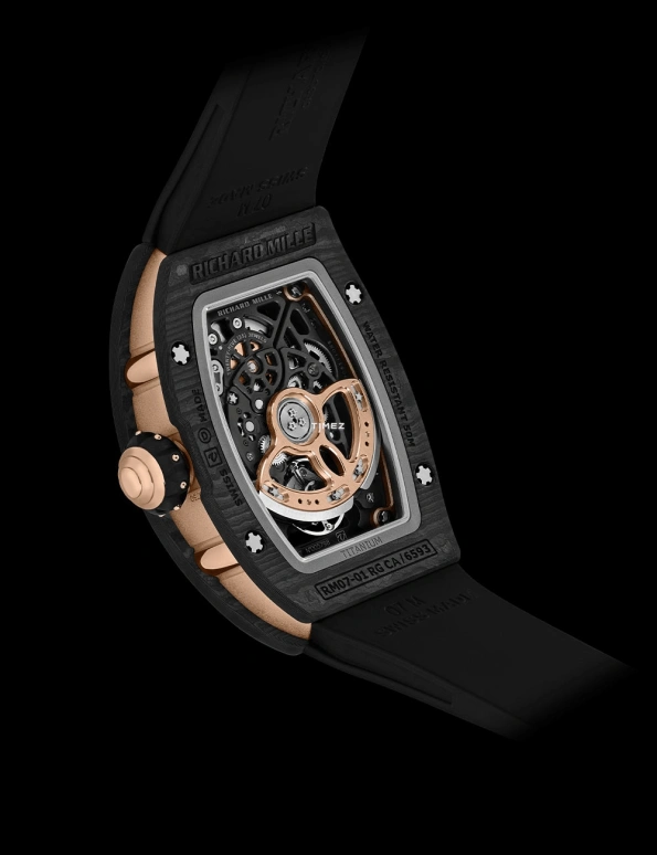 Richard Mille,Not Tourbillon 31.40x45.66mm,31.40x45.66mm,NTPT,Rose Gold,Black,Automatic,50hours,In-house Caliber,RM 07,RM 07-01 BRIGHT NIGHT