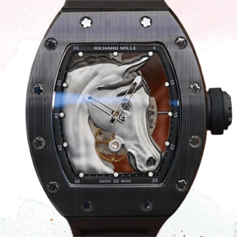 Richard Mille,Tourbillon 40x50mm,40x50mm,Titanium,Silver,Skeleton,Handwound,Tourbillon,Tonneau,RM 52,RM 52-02 Silver Horse