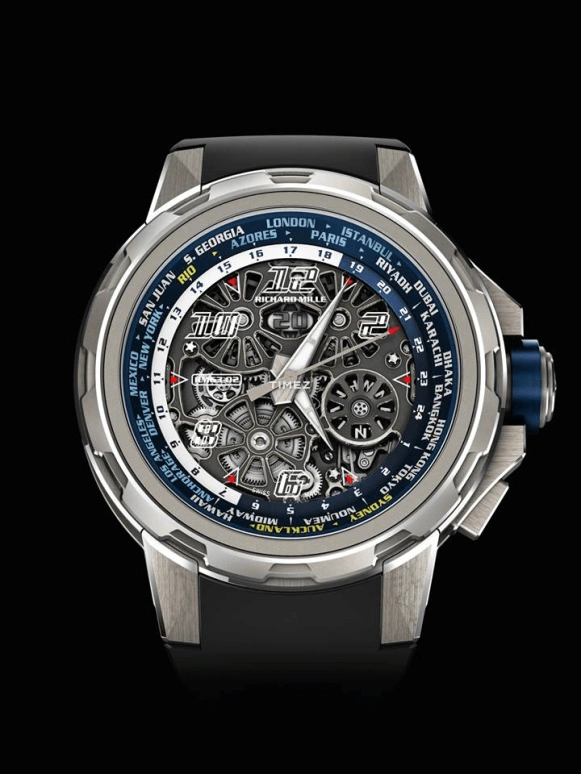 Richard Mille,Not Tourbillon 47mm,47mm,Titanium,Blue,Skeleton,Automatic,World Time,Sapphire,RM 63,RM 63-02 TI