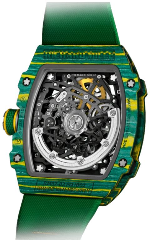 Richard Mille,Not Tourbillon 38.70x47.52mm,38.70x47.52mm,Carbon TPT,Skeleton,Automatic,50hours,In-house Caliber,Karim Benzema,Jayson Tatum,Taco Jay,RM 67,RM 67-02 Wayde Van Niekerk
