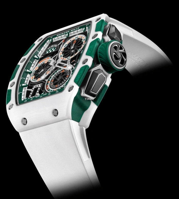 Richard Mille,Not Tourbillon 38.40x47.34mm,38.40x47.34mm,NTPT,Ceramic,Green,Skeleton,Automatic,Chronograph,Day,Flyback,Function Selector,Sapphire,Tonneau,Reece James,RM 72,RM 72-01 Le Mans Classic
