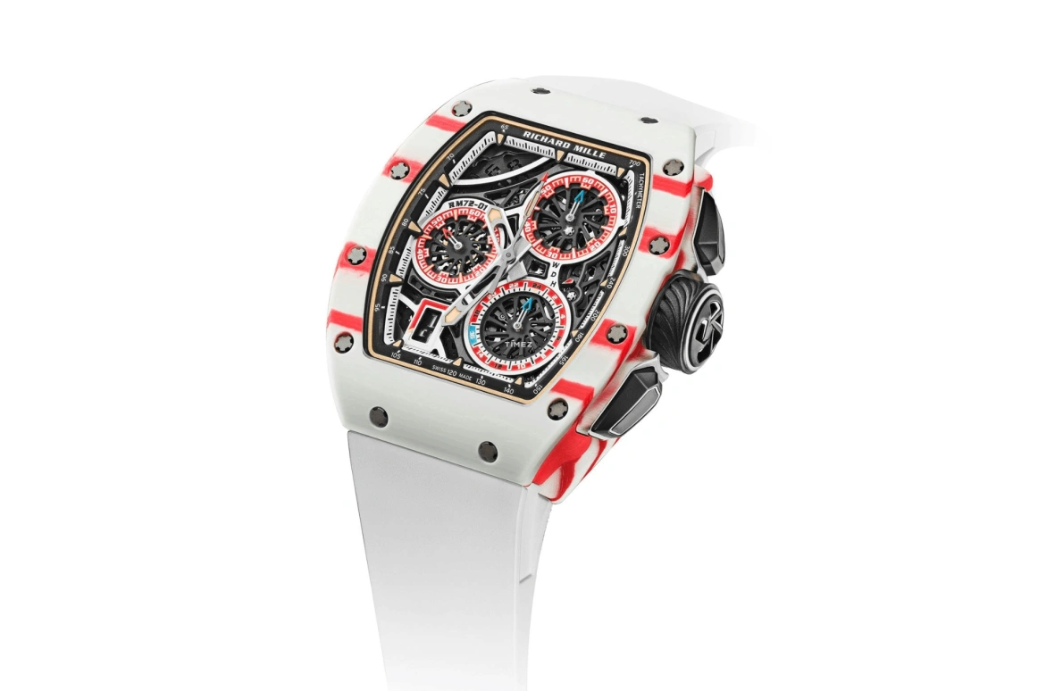 Richard Mille,Not Tourbillon 38.40x47.34mm,38.40x47.34mm,Quartz TPT,Black,Red,White,Automatic,Chronograph,Day,Flyback,Function Selector,50hours,In-house Caliber,RM 72,RM 72-01 Monaco Edition