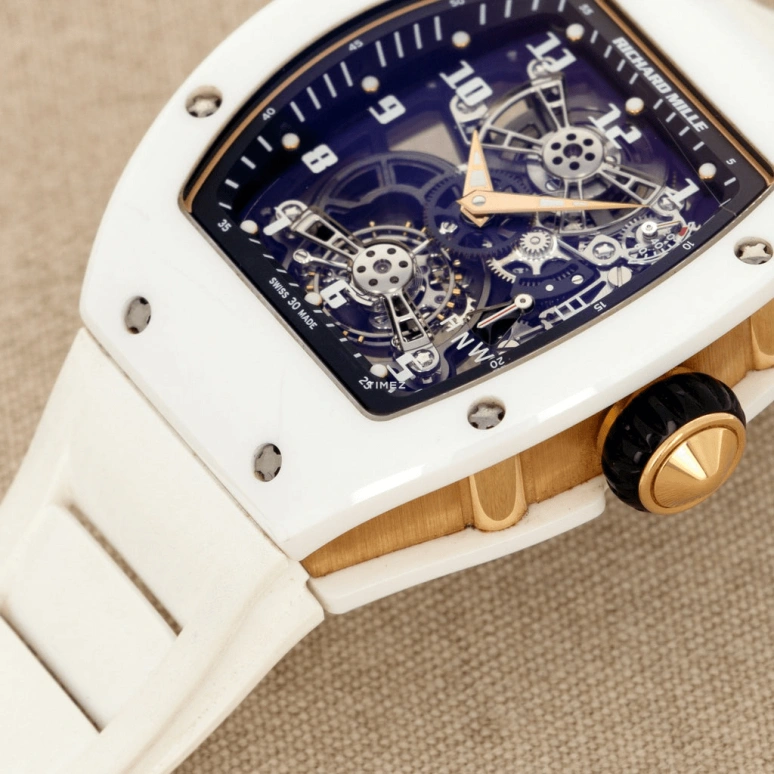 Richard Mille,Tourbillon 40.10x48.15mm,40.10x48.15mm,Ceramic,Rose Gold,Silver,Handwound,Power Reserve Indicator,Tourbillon,Function Selector,RM 17,RM 17-01 CE/RG WHITE