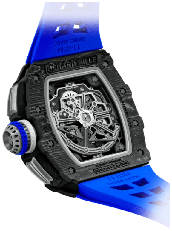 Richard Mille,Not Tourbillon 49.94x44.50mm,49.94x44.50mm,Carbon TPT,Skeleton,Automatic,Chronograph,Month,Day,Flyback,55hours,In-house Caliber,Tom Terrific,Comeback Kid,Tom Brady,RM 11,RM 11-04 Roberto Mancini
