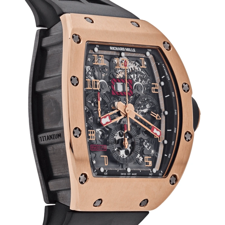 Richard Mille,Not Tourbillon 50x40mm,50x40mm,Rose Gold,Titanium,Black,Skeleton,Automatic,Chronograph,Month,Day,Flyback,Sapphire,Tonneau,RM 011 Felipe Massa Red Kite