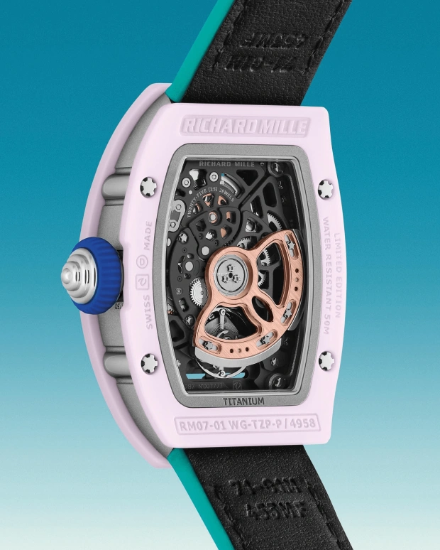 Richard Mille,Not Tourbillon 31.40x45.66mm,31.40x45.66mm,Ceramic,Multi-Color,Automatic,Sapphire,Tonneau,RM 07,RM 07-01 BLUSH PINK