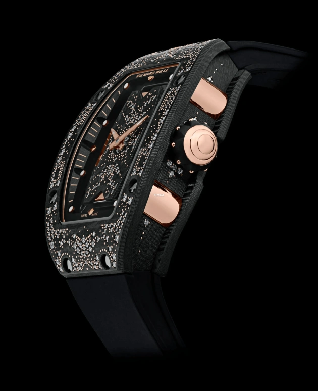 Richard Mille,Not Tourbillon 31.40x45.66mm,31.40x45.66mm,NTPT,Rose Gold,Black,Automatic,50hours,In-house Caliber,Yeoh Choo Kheng,Michelle Yeoh,RM 07,RM 07-01 MISTY NIGHT