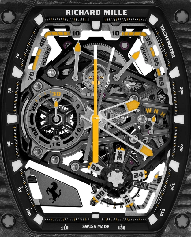 Richard Mille,Tourbillon 42.90mm,42.90mm,Carbon TPT,Skeleton,Grey,Handwound,Chronograph,Power Reserve Indicator,Tourbillon,Rattrapante,70hours,In-house Caliber,RM 43,RM 43-01 FERRARI NTPT