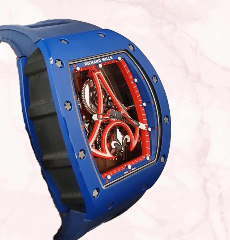 Richard Mille,Tourbillon 42.70x50mm,42.70x50mm,Titanium,Red,Skeleton,Handwound,Tourbillon,Tonneau,RM 52,RM 52-03 PSG Tourbillon Edition