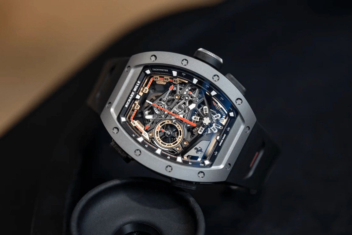 Richard Mille,Tourbillon 42.90mm,42.90mm,Titanium,Skeleton,Handwound,Chronograph,Power Reserve Indicator,Tourbillon,Rattrapante,70hours,In-house Caliber,RM 43,RM 43-01 FERRARI TI