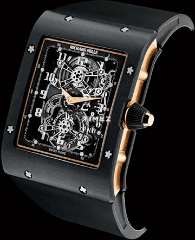 Richard Mille,Tourbillon 49.80x38mm,49.80x38mm,Ceramic,Rose Gold,Skeleton,Handwound,Power Reserve Indicator,Tourbillon,Function Selector,RM 017 Tourbillon Extra Flat CE BLACK