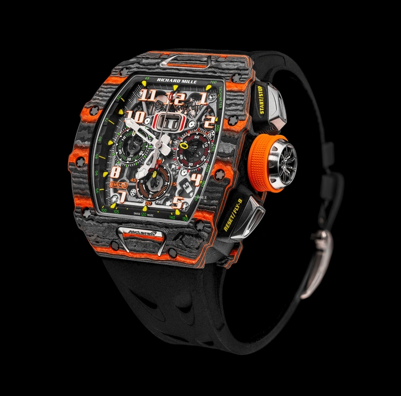 Richard Mille,Not Tourbillon 49.94x44.50mm,49.94x44.50mm,Carbon TPT,Skeleton,Automatic,Countdown,Chronograph,Month,Flyback,Sapphire,Tonneau,RM 11,RM 11-03 Flyback Chronograph McLaren NTPT