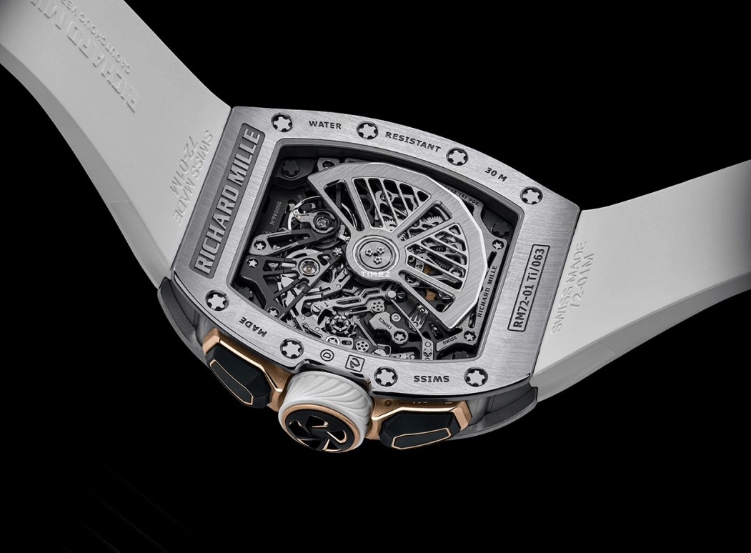 Richard Mille,Not Tourbillon 38.40x47.34mm,38.40x47.34mm,Titanium,Skeleton,Automatic,Chronograph,Day,Flyback,Function Selector,50hours,In-house Caliber,Charles Leclerc,RM 72,RM 72-01 Lifestyle Flyback Ti