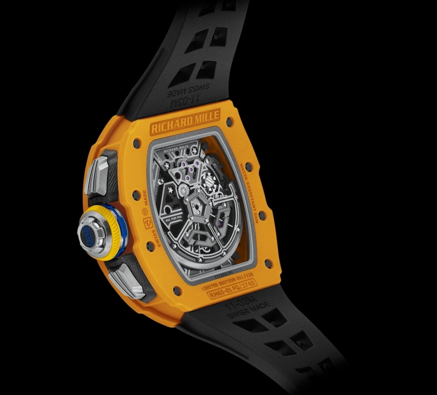 Richard Mille,Not Tourbillon 44.50x49.94mm,44.50x49.94mm,Quartz TPT,Skeleton,Automatic,Chronograph,Day,Flyback,Rattrapante,In-house Caliber,Sapphire,Crystal Glass,Steve Harvey,RM 65,RM 65-01 DARK YELLOW