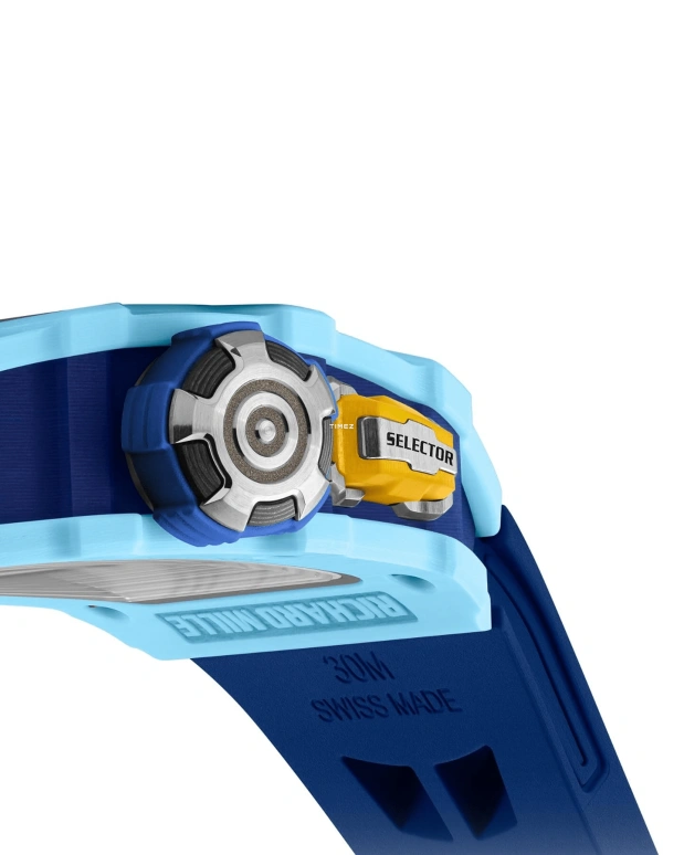 Richard Mille,Not Tourbillon 43.15x49.95mm,43.15x49.95mm,Quartz TPT,Carbon TPT,Black,Automatic,Function Selector,55hours,RM 35,RM 35-03 Rafael Nadal pastel blue