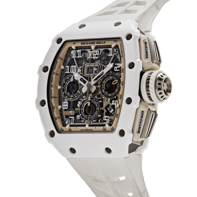 Richard Mille,Not Tourbillon 49.94x44.50mm,49.94x44.50mm,Ceramic,Titanium,Black,Brown,Automatic,Countdown,Chronograph,Month,Flyback,55hours,In-house Caliber,RM 11,RM 11-03 Last White Edition
