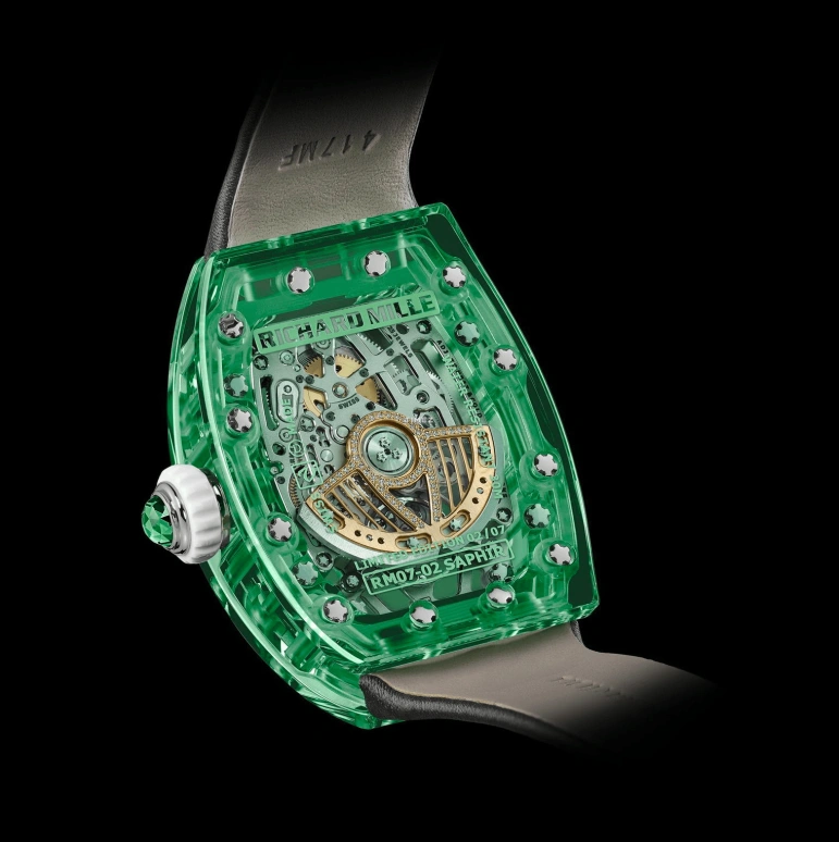 Richard Mille,Not Tourbillon 46.75x32.90mm,46.75x32.90mm,Sapphire,Green,Automatic,50hours,In-house Caliber,RM 07,RM 07-02 Sapphire Green Limited