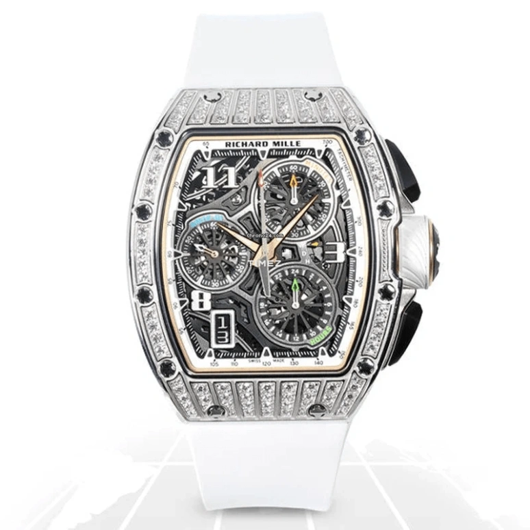 Richard Mille,Not Tourbillon 38.40x47.34mm,38.40x47.34mm,White Gold,Skeleton,Automatic,Chronograph,Day,Flyback,Function Selector,50hours,In-house Caliber,RM 72,RM 72-01 Lifestyle Flyback WG Di