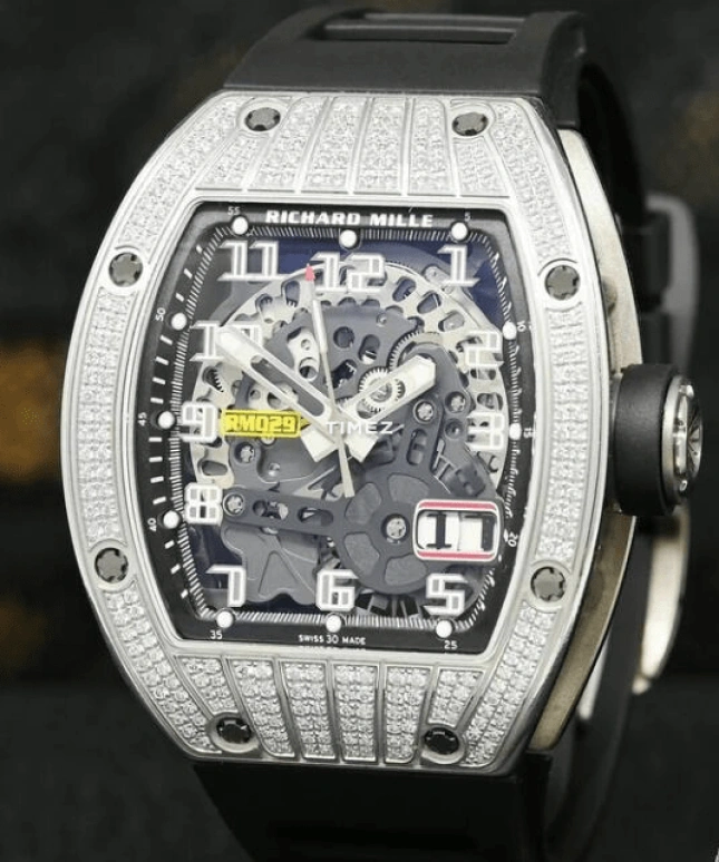 Richard Mille,Not Tourbillon 39.70x48mm,39.70x48mm,White Gold,Black,Automatic,Day,Big Date,RM 029 WG DI,RM 029 WG DI-CASE