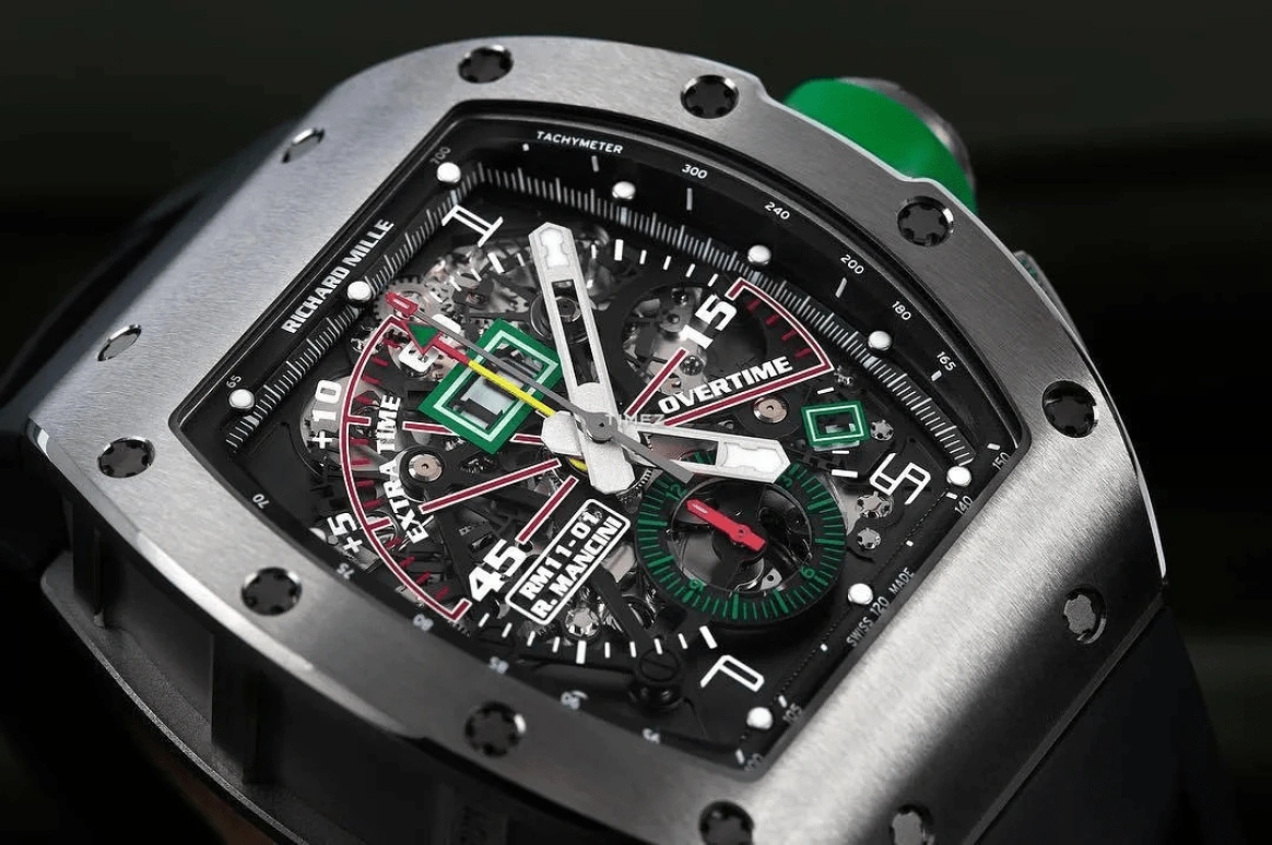 Richard Mille,Not Tourbillon 42.70x50mm,42.70x50mm,Titanium,Skeleton,Automatic,Chronograph,Month,Flyback,Big Date,50hours,In-house Caliber,RM 11,RM 11-01 Roberto Mancini