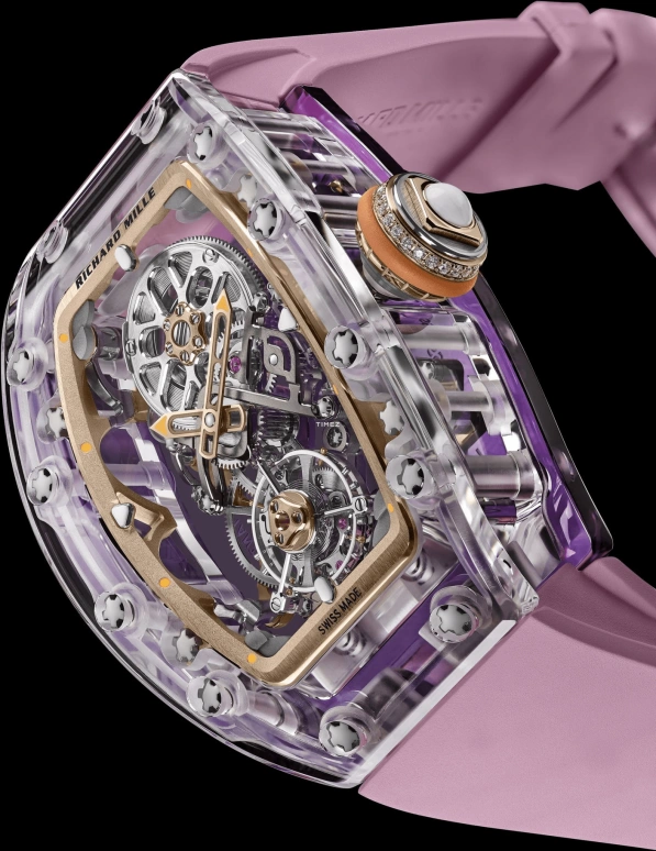 Richard Mille,Tourbillon 32.90x46.75mm,32.90x46.75mm,Sapphire,Silver,Handwound,Tourbillon,65hours,RM 75,RM 75-01 Flying Tourbillon Sapphire Pink