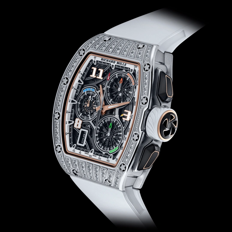 Richard Mille,Not Tourbillon 38.40x47.34mm,38.40x47.34mm,White Gold,Skeleton,Automatic,Chronograph,Day,Flyback,Function Selector,50hours,In-house Caliber,RM 72,RM 72-01 Lifestyle Flyback WG Di