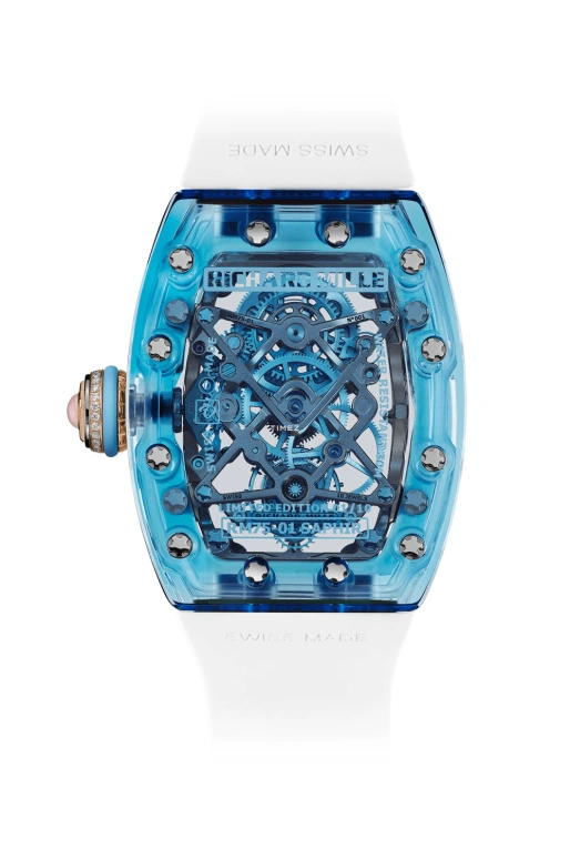 Richard Mille,Tourbillon 32.90x46.75mm,32.90x46.75mm,Sapphire,Silver,Handwound,Tourbillon,65hours,RM 75,RM 75-01 Flying Tourbillon Sapphire Blue
