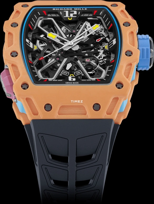 Richard Mille,Not Tourbillon 43.15x49.95mm,43.15x49.95mm,Quartz TPT,Carbon TPT,Black,Automatic,Function Selector,55hours,RM 35,RM 35-03 Rafael Nadal salmon