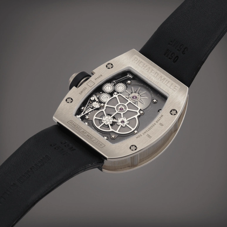 Richard Mille,Tourbillon 38x45mm,38x45mm,White Gold,Black,Handwound,Power Reserve Indicator,Tourbillon,Torque Indicator,RM 002,RM 002-V2 Tourbillon AF WG
