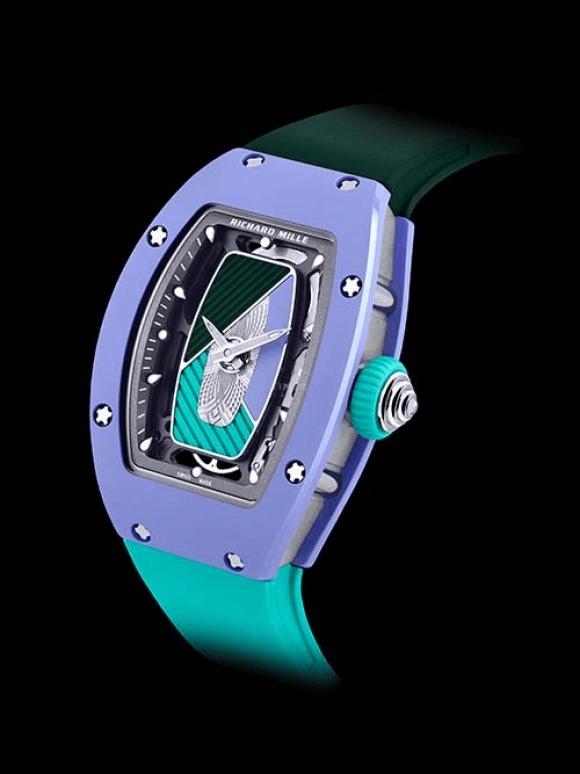 Richard Mille,Not Tourbillon 45.66x31.40mm,45.66x31.40mm,Ceramic,Gold,Skeleton,Automatic,50hours,In-house Caliber,RM 07,RM 07-01 PASTEL BLUE
